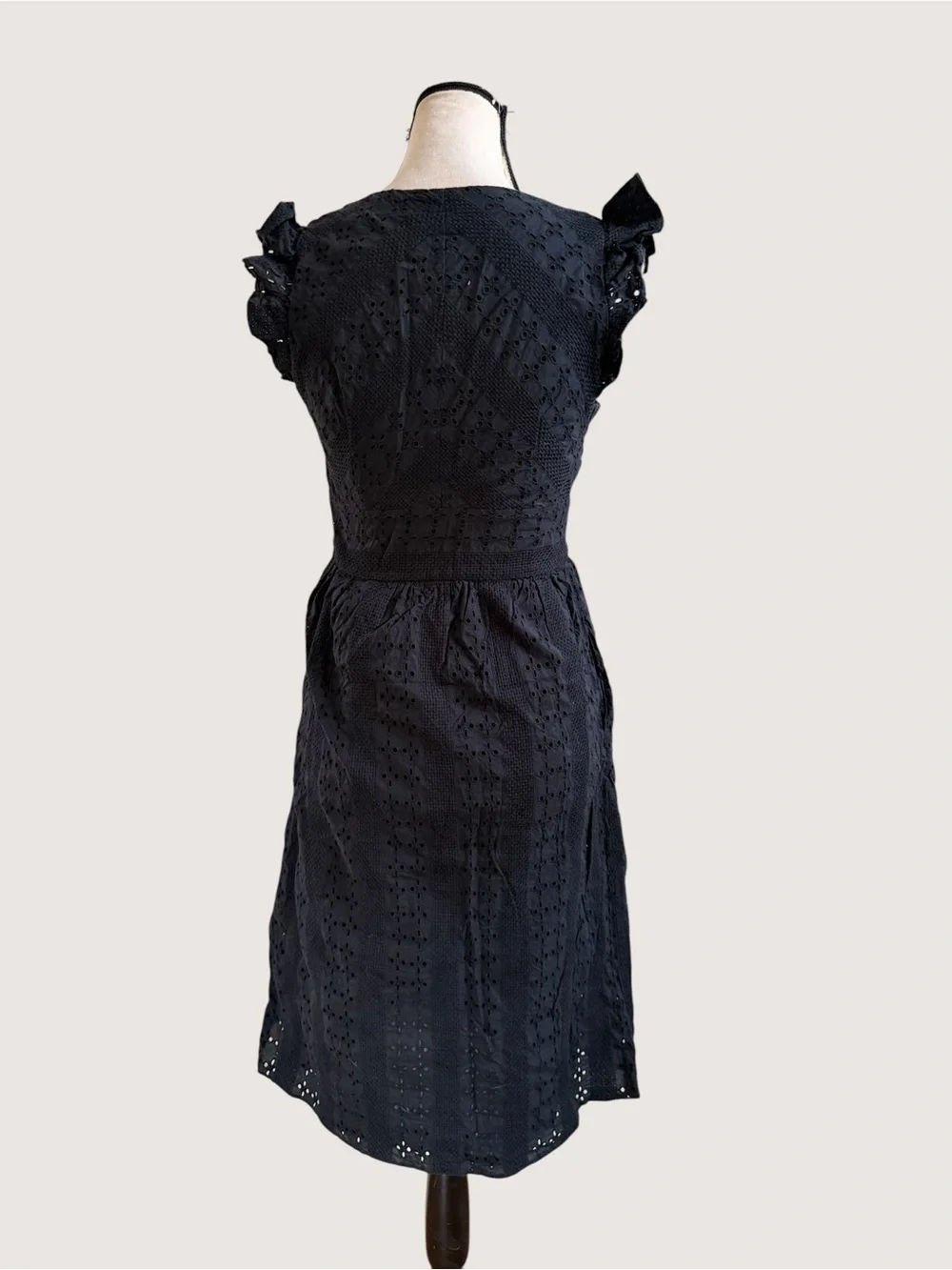J Crew black lace eyelet button up midi dress